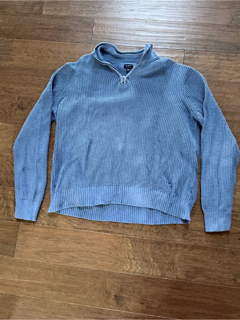 J. Crew Men’s Large Sophisticated Light Blue Waffle-Knit Quarter Zip Sweater